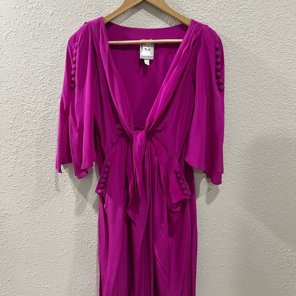 Vintage Silk Yoana Baraschi Magenta Dress with Button Details Pockets size 2